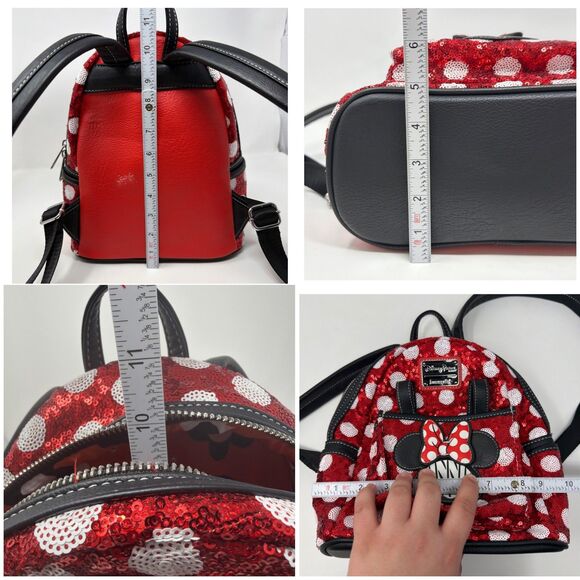 Disney Parks Minnie Mouse Sequin Polka Dot Loungefly Mini Backpack Red main image 6